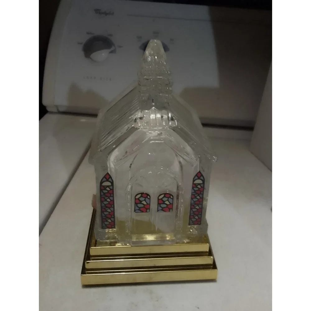 VTG Item No#0611 Musical Lighted Crystal Church With Strained Glass Comes In The